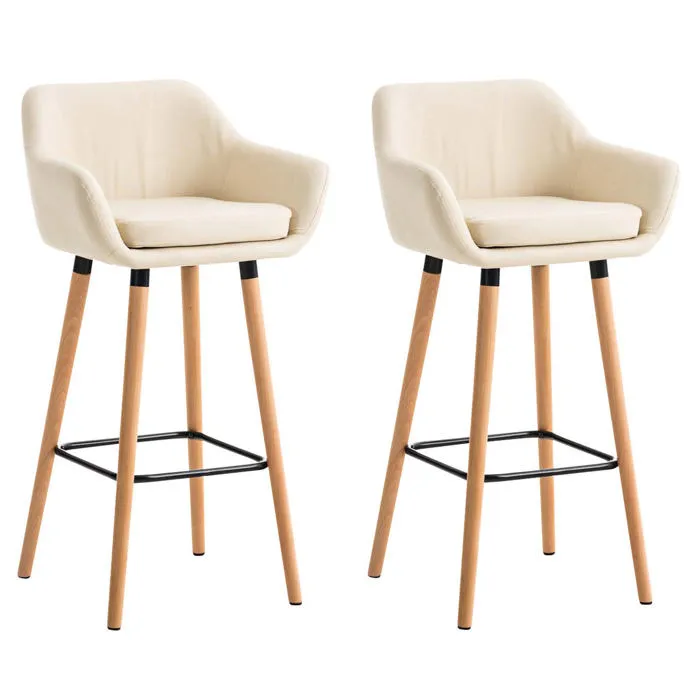 Lot De 2 Tabourets De Bar Chaise Haute Design Scandinave Accoudoirs Et Repose-pied Synthétique 10_0001004
