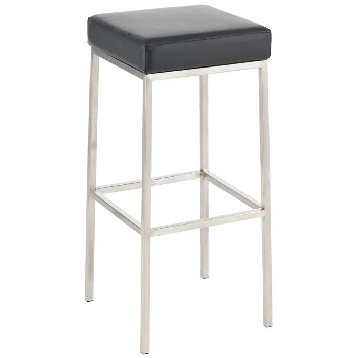 Tabouret De Bar Rembourré Revêtement Synthétique Noir Avec Repose-pieds Acier Inoxydable Hauteur De L'assise Tdb10248