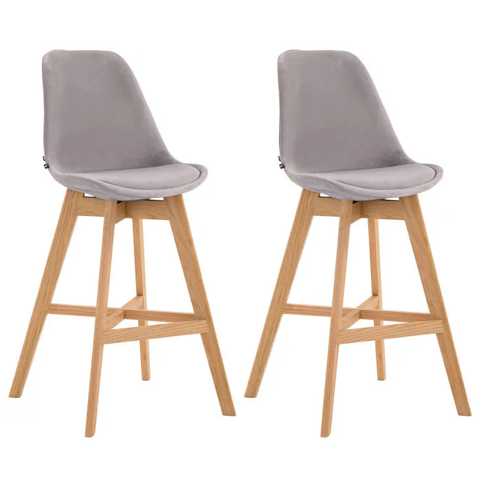 Lot De 2 Tabourets De Bar Chaise Haute Design Moderne En Velours Gris Clair 10_0001304