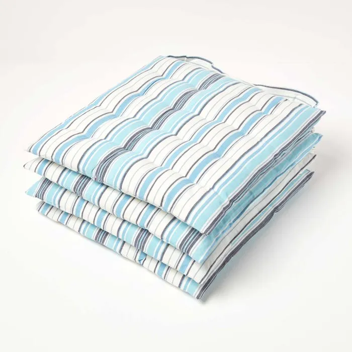Galette De Chaise En 100% Coton 40x40cm À Rayures Bleu - Lot De 4 - Homescapes