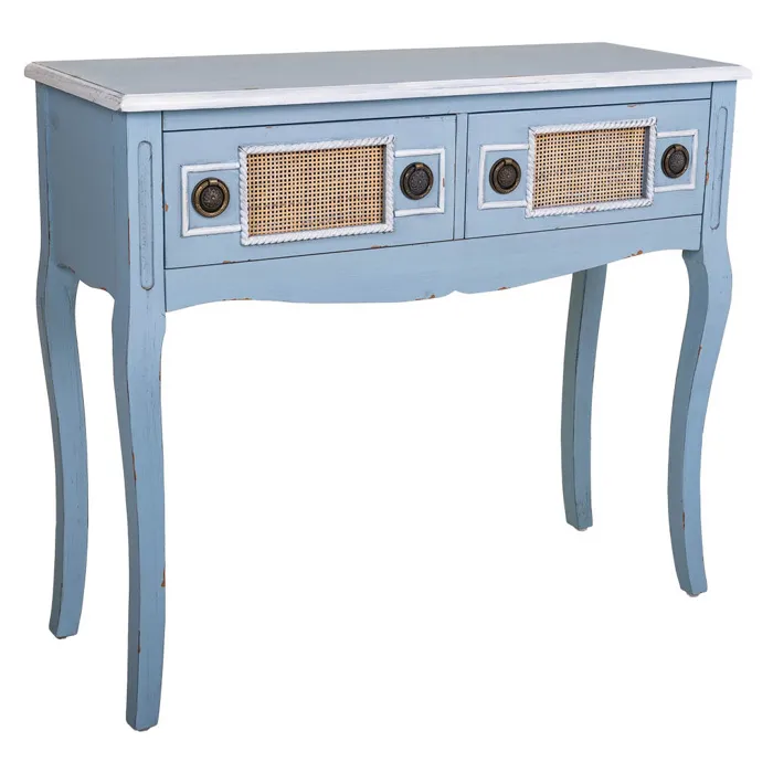 Meuble D'entrée Avec Tiroirs Alexandra House Living Bleu Rotin Bois D'épicéa Bois Mdf 33 X 77 X 90 Cm