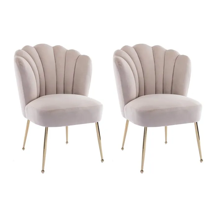 Lot de 2 chaises en velours et acier doré - Beige - RUTY