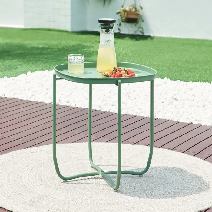 Table basse avec plateau amovible Sandefjord acier 53 x 46 x 46 cm vert en.casa