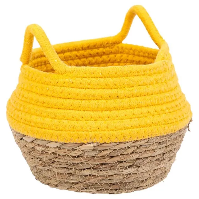 Panier En Fibre Naturelle Et Coton Jaune D18x13/16.5h
