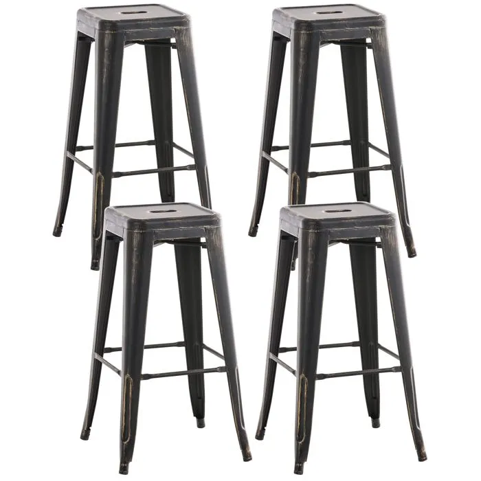 Lot De 4 Tabourets De Bar Style Industriel Avec Repose-pieds Vintage En Métal Noir 10_0000585