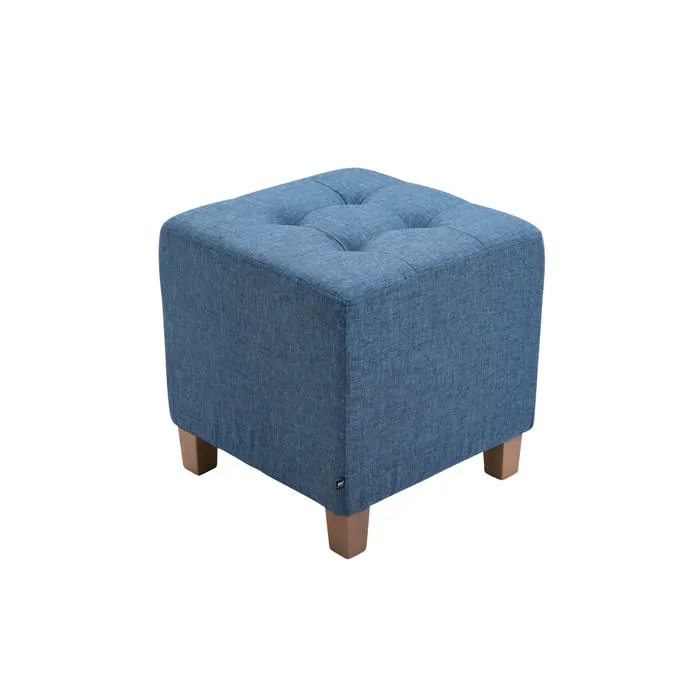 Tabouret Bas Repose-pieds Pouf Capitonné En Tissu Bleu Pieds En Bois 45x46 Cm 10_0000158