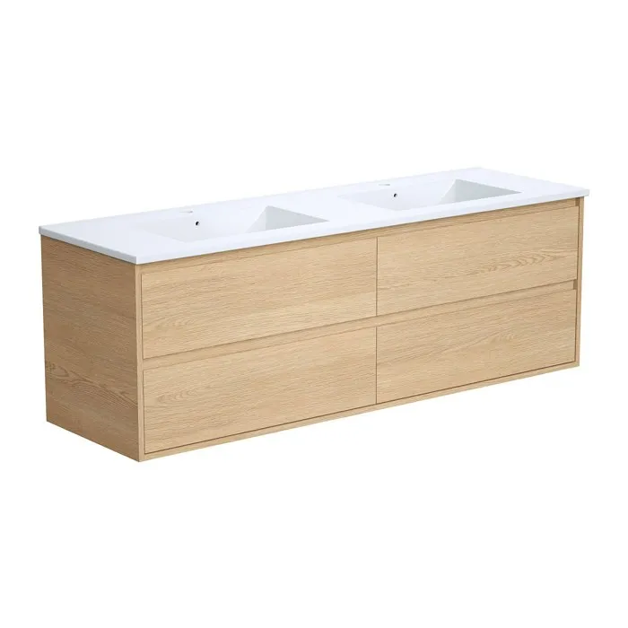 Meuble de salle de bain suspendu avec vasque à encastrer - Placage chêne - 150 cm - MILIPAM