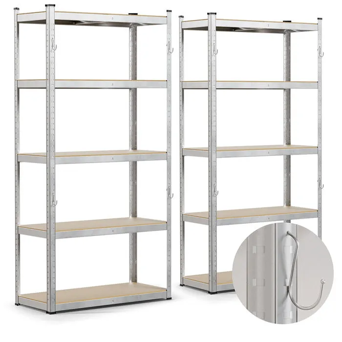 Lot de 2 Etagères de rangement avec crochets charge lourde robuste à 5 niveaux 90x40x180cm VOUNOT