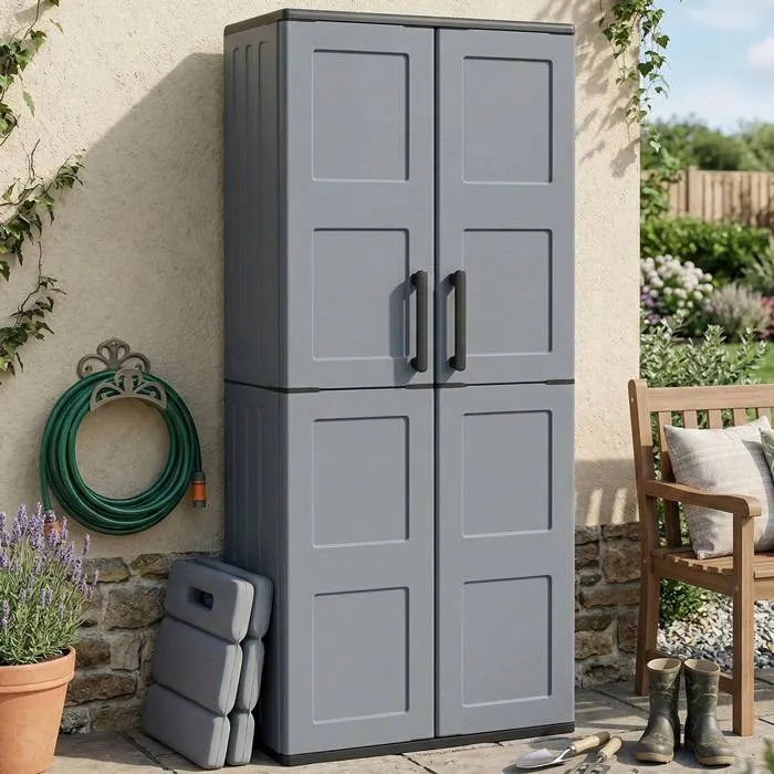 Armoire D'extérieur,en Pvc,gris Noir,68x37h163 Cm
