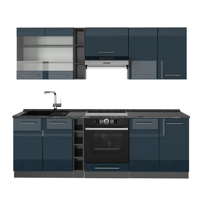 Vicco Kitchenette Bleu foncé brillant/Anthracite 235cm sans PT