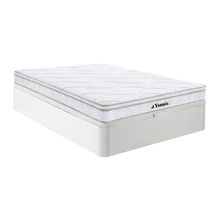 Ensemble 140 x 190 cm sommier coffre blanc + matelas ressorts 3 zones et mémoire de forme ép.20cm - WOLKENTANZ de YSMÉE