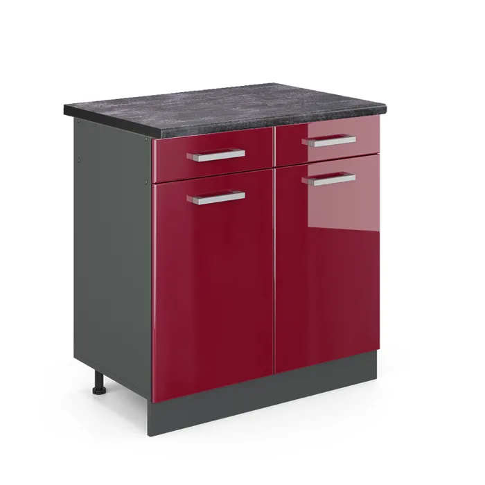 Vicco Meuble cuisine Rouge brillant/Anthracite 80cm plan de travail Anthracite