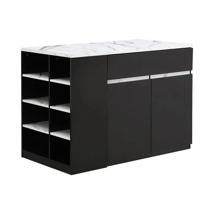 Ilot central de cuisine avec rangements - Effet marbre blanc et noir - MEILI
