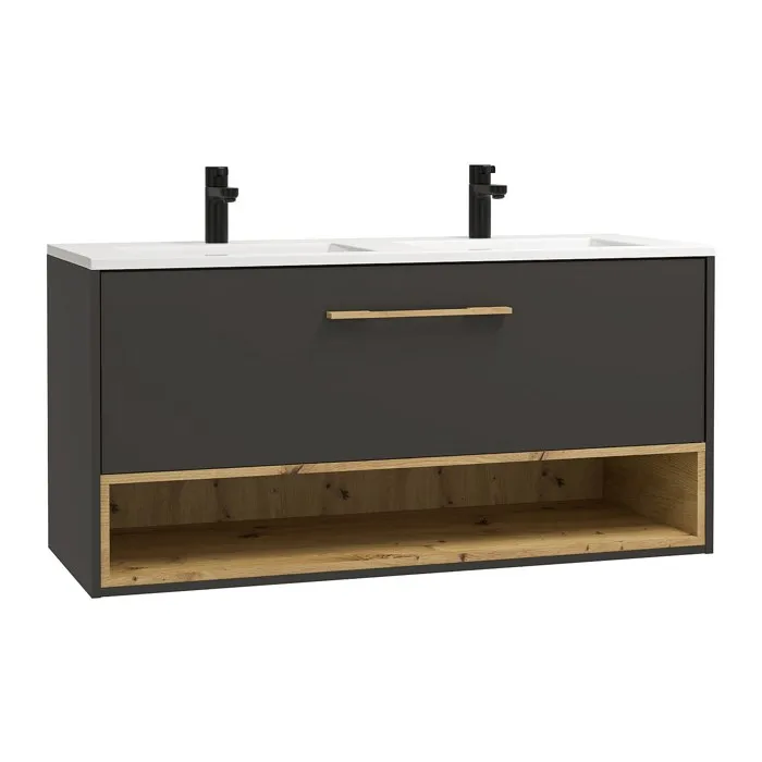 Meuble de salle de bain suspendu anthracite avec vasque à encastrer - 120 cm - YANGRA