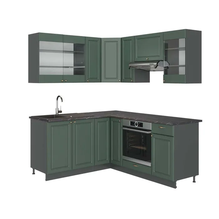 Vicco Cuisine en angle Vert Or Campagne/Anthracite 190 x 160 cm, PT Anthracite