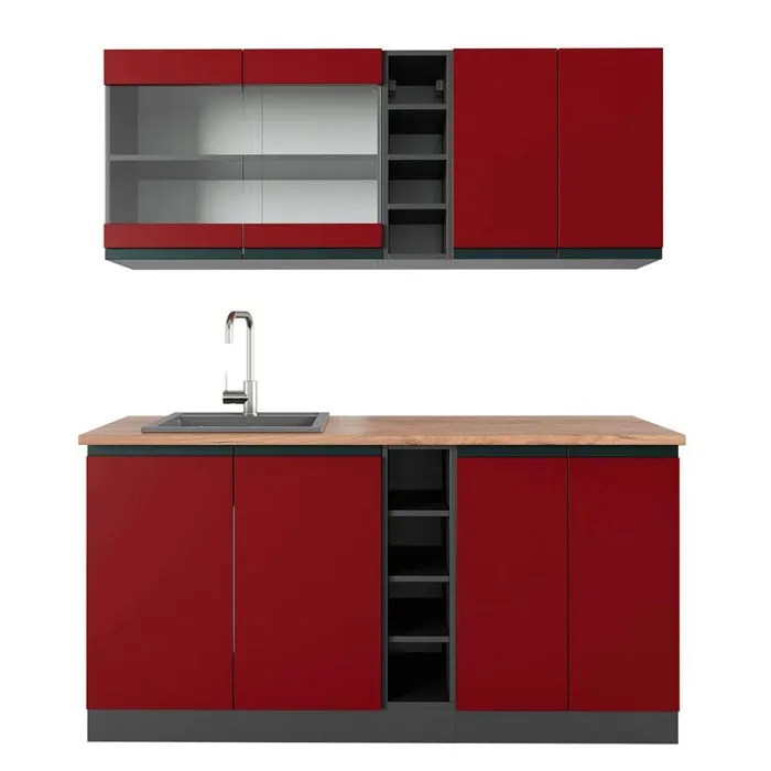 Vicco Cuisine Rouge/Anthracite 160cm, PT Chêne