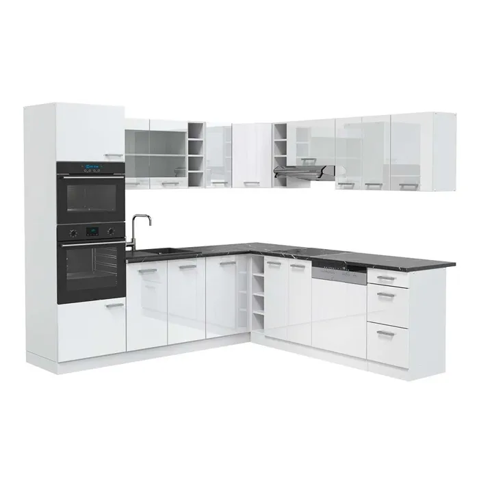 Vicco Cuisine en angle Blanc Haute brillance/Blanc 247 x 237 cm, PT Anthracite