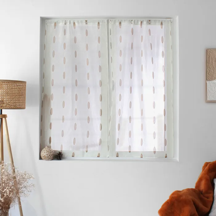Paire De Voilage À Motif "copper" 60x90cm Blanc & Café