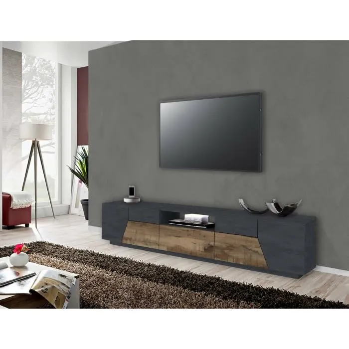 Meuble Tv Dfilipp, 220x43h46 Cm, Ardoise Et Érable
