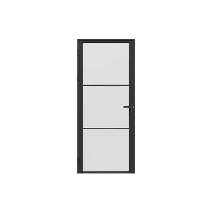 Bloc porte réversible en aluminium et verre trempé dépoli - H204 x L73 cm - Noir - MASERU