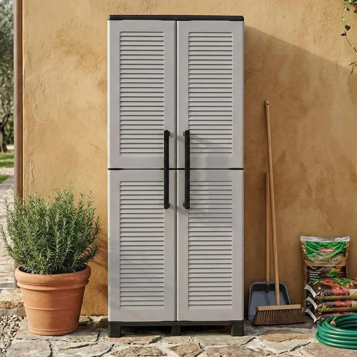 Armoire Extérieure,en Pvc,gris Clair, Noir,68x37h169 Cm