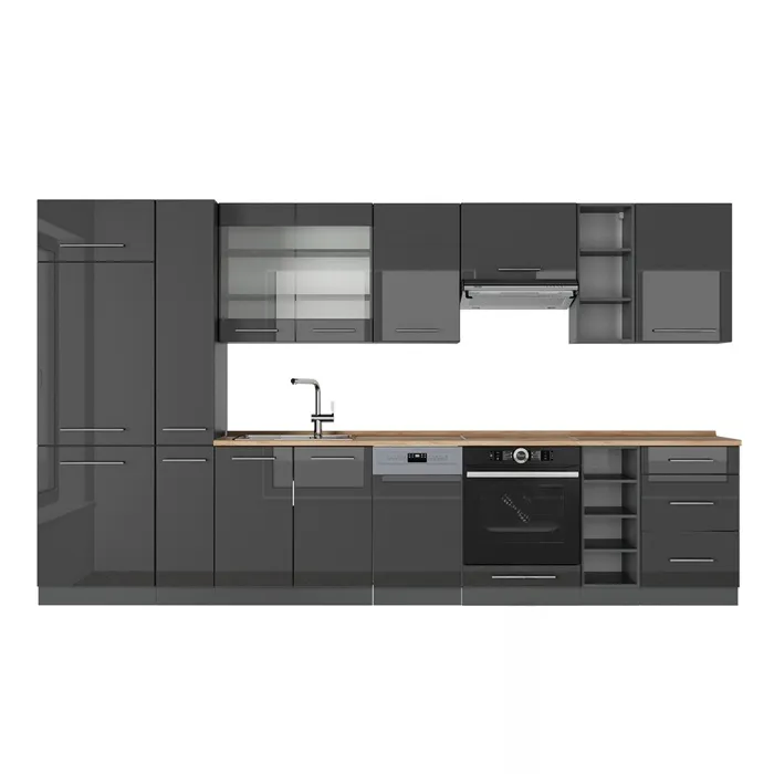 Vicco Cuisine Anthracite Haute brillance 355cm, PT Chêne