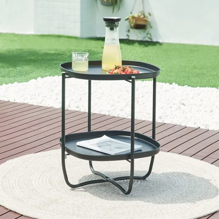 Table basse avec plateaux amovibles Sandefjord acier 58 x 46 x 46 cm noir en.casa