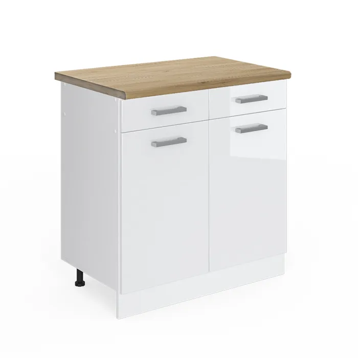 Vicco Meuble cuisine Blanc Haute brillance/Blanc 80cm plan de travail Chêne doré