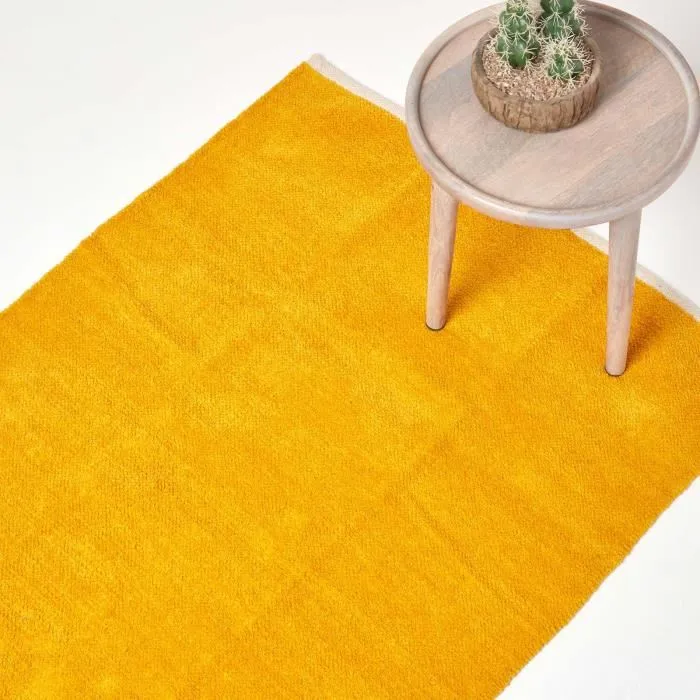 Tapis Chenille Uni En 100% Coton Jaune Moutarde 60x100cm - Homescapes