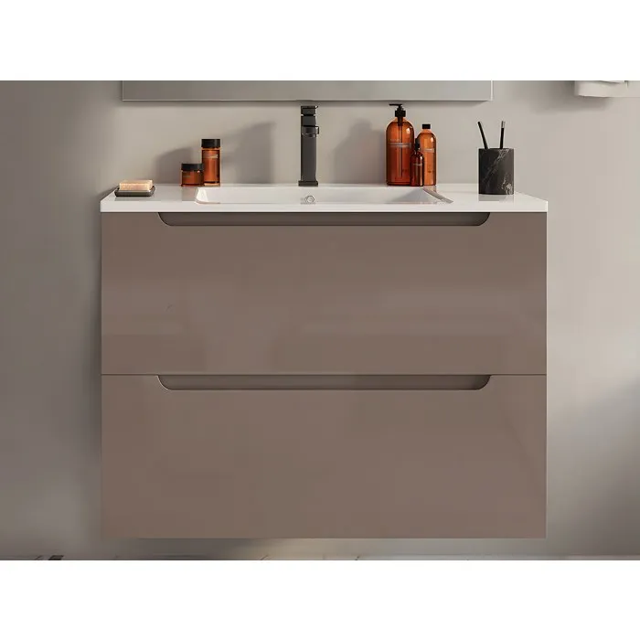 Meuble simple vasque suspendu - Taupe - 80 cm - STEFANIE
