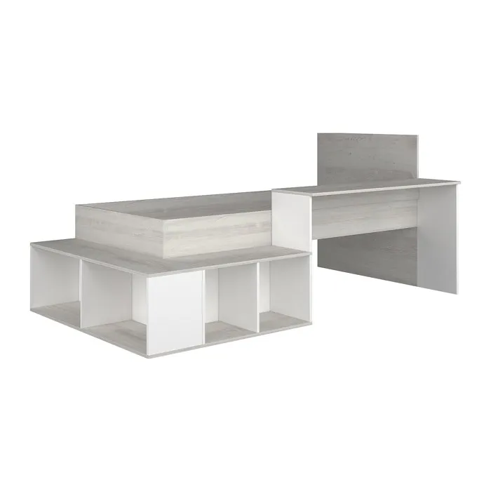 Lit combiné 90 x 200 cm avec rangements et bureau - Coloris: Naturel et Blanc - RIGALI