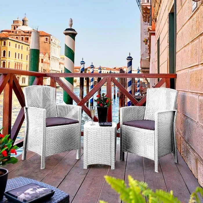 Ensemble de salon d'extérieur Dfre, Ensemble de jardin avec coussins, Ensemble de salon d'intérieur effet rotin, Blanc