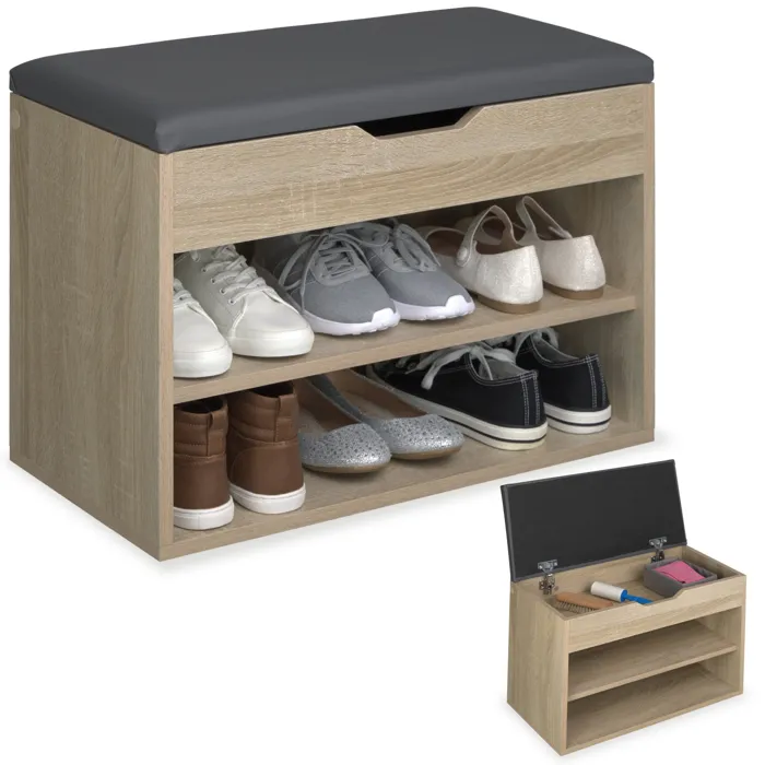 Banc À Chaussures 6 Paires Panneau De Fibres Rembourré Bois Clair
