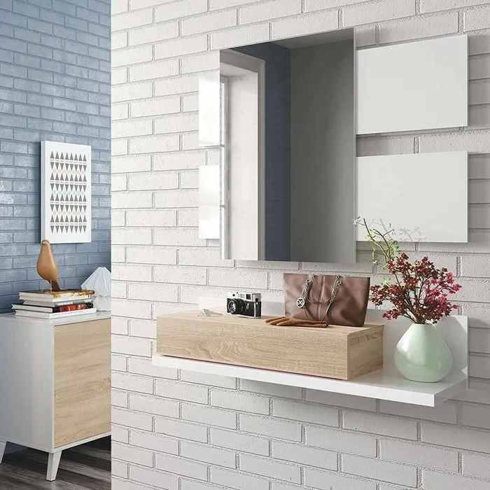 Meuble D'entrée Effet Bois Blanc Brillant, Noyer 75x29 Cm