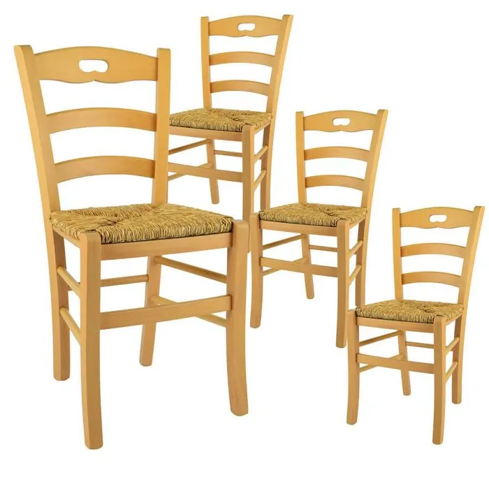 SUZY - Lot de 4 Chaises et Assises en Paille