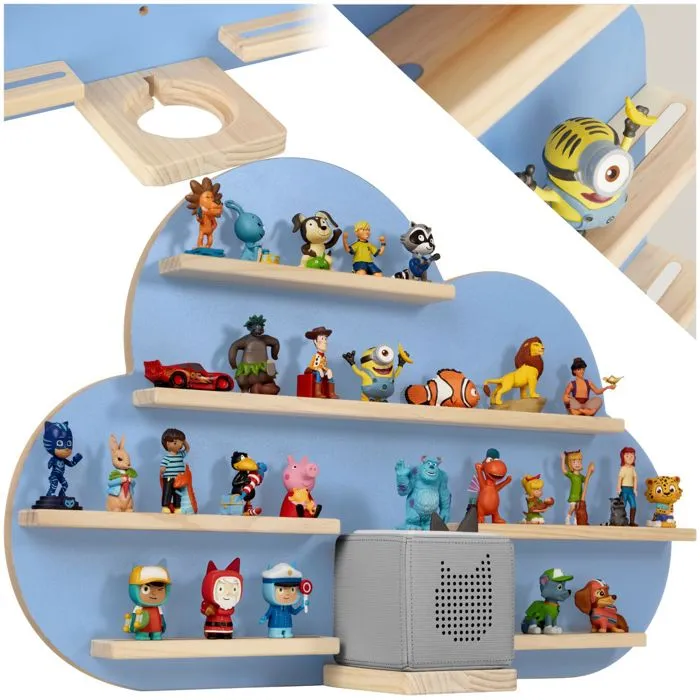 Étagère Murale, Bois Massif, Panneaux Mdf, Fixation Magnétique, Bleu