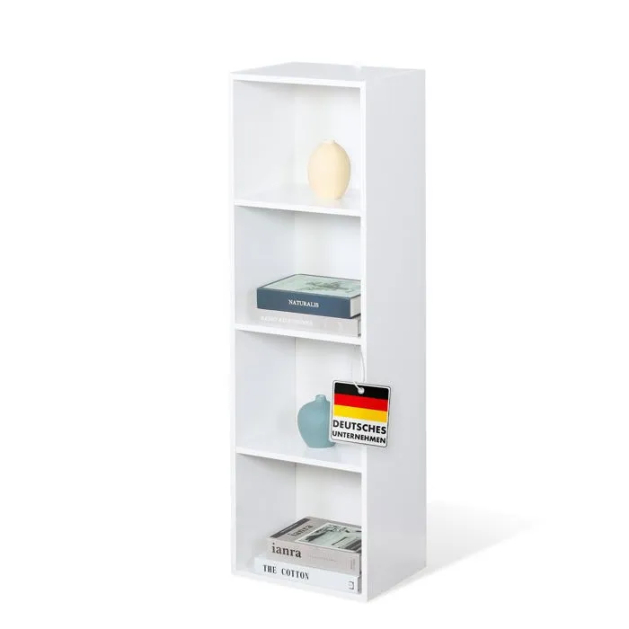 Bibliothèque 4 Niveaux, Étagère, Meuble De Rangement Blanc, 32 X 24 X 106 Cm