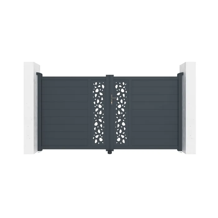 Portail battant 3m SUNNY H.160cm aluminium gris + 2 poteaux ELDA aluminium gris