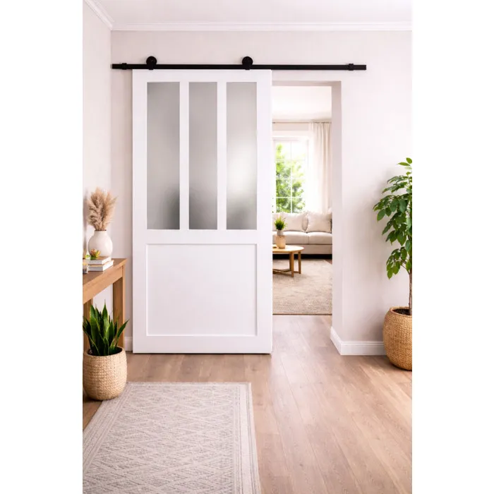 Porte Coulissante Atelier Blanc Vitre Depoli H204 X L83 Cm, Rail Roulettes Gd Menuiseries
