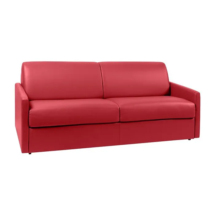 Canapé 4 places convertible express en simili rouge - Couchage 160 cm - Matelas 22 cm avec mémoire de forme CALIFE
