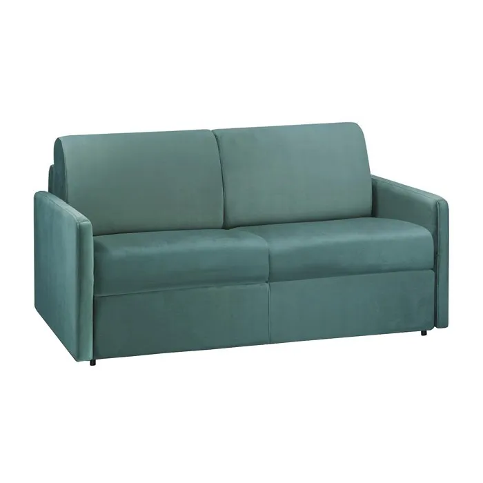 Canapé 2 places convertible express en velours vert menthe - Couchage 120 cm - Matelas 14 cm CALIFE