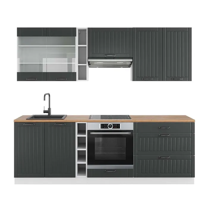 Vicco Cuisine Anthracite maison de campagne/blanc 235cm, PT Chêne
