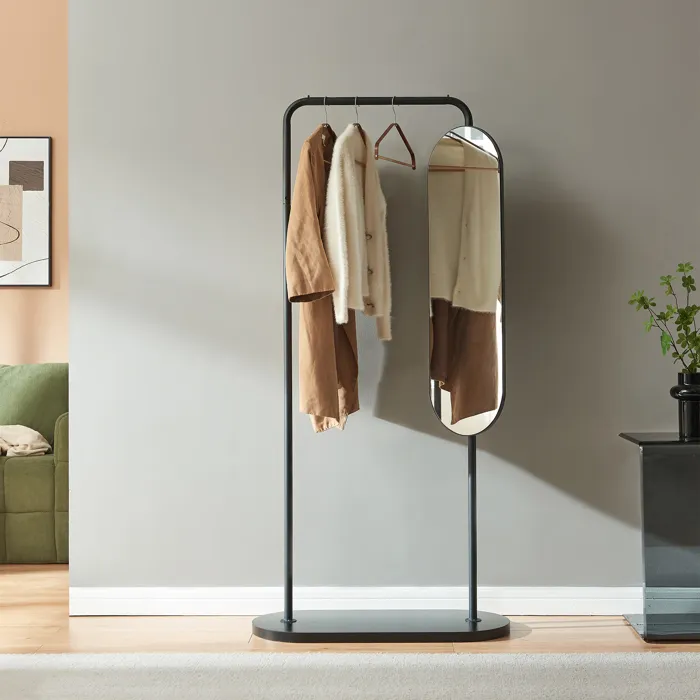 Portemanteau sur pied avec miroir Vamn 167 x 80 x 35 cm noir en.casa