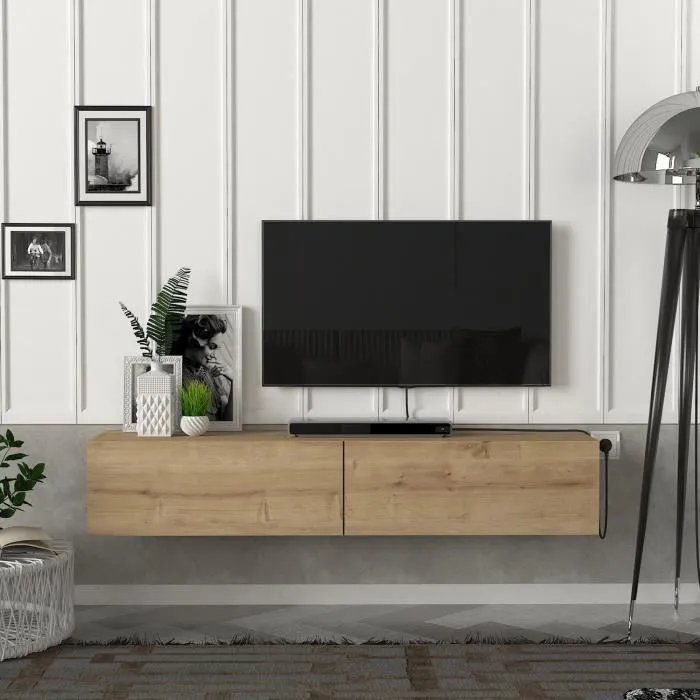 Meuble TV Toivakka 135 x 31 x 25 cm effet chêne en.casa