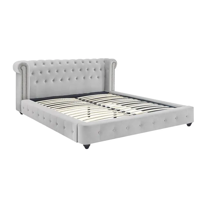 Lit chesterfield 180 x 200 cm - Velours - Gris clair - TONGERLA