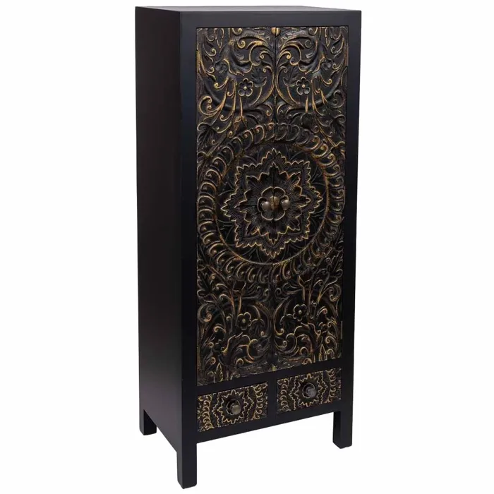 Armoire En Bois Avec 4 Tiroirs Et 2 Portes 63x26x100h Cm