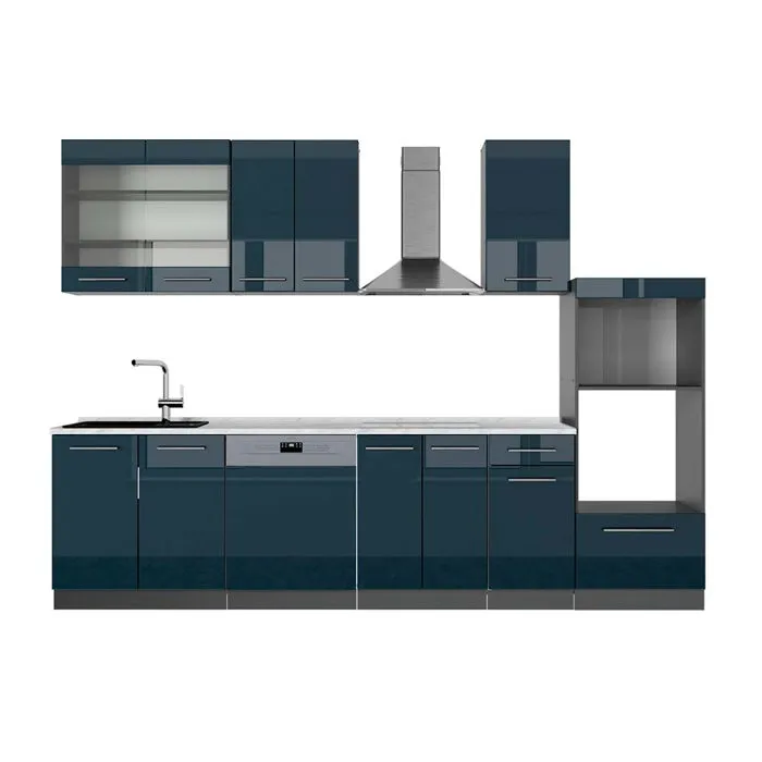 Cuisine Fame-line 300cm Avec Armoire Haute, Pt Marbre Vicco