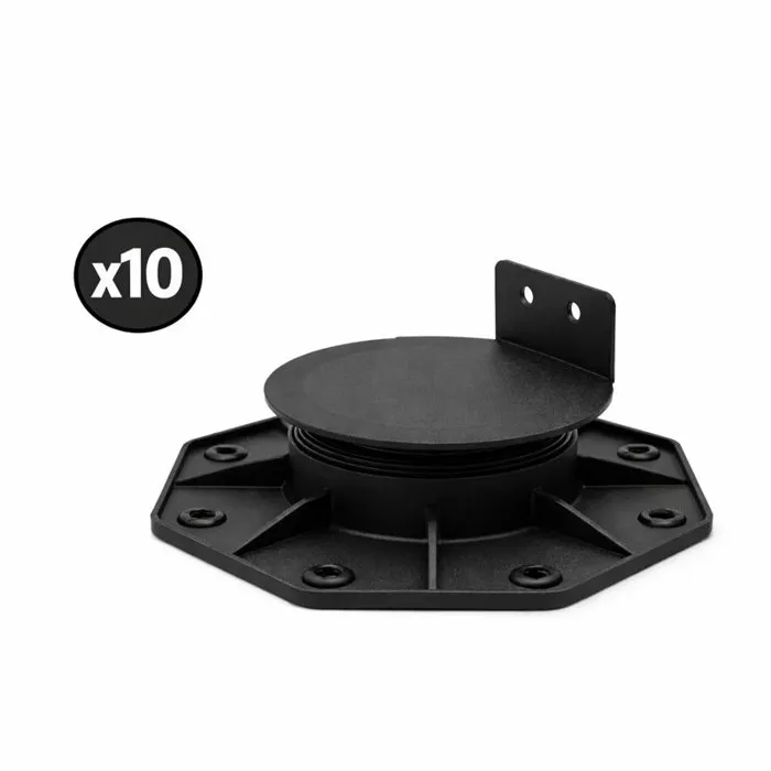 Lot de 10 plots 18-30 mm pour terrasse bois et composite Noir, Unités - 10 plots