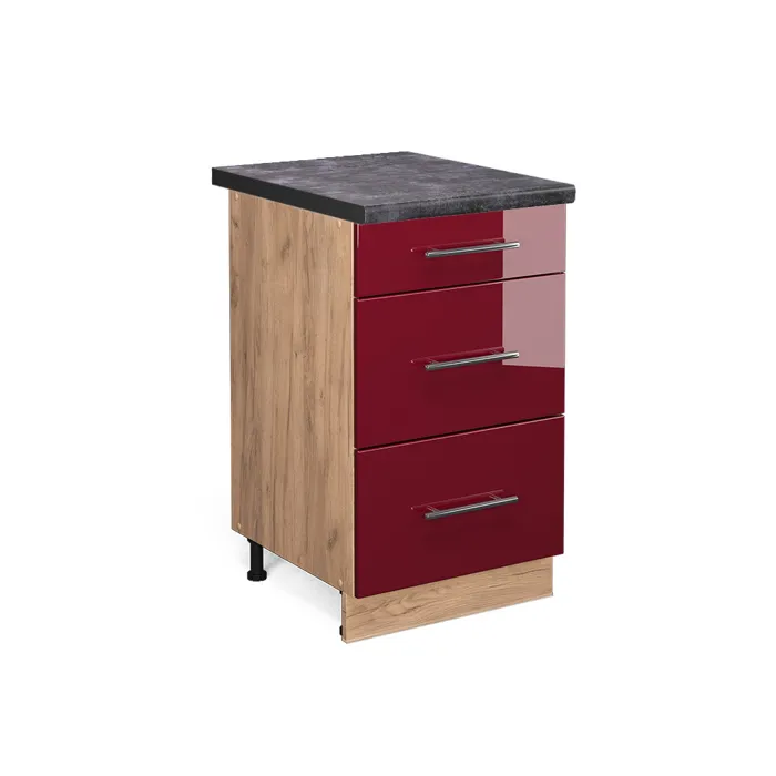 Vicco Meuble cuisine Rouge bordeaux Haute brillance 50cm, PT Anthracite