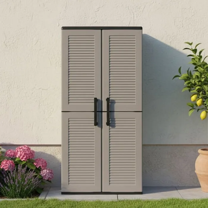 Armoire D'extérieur,en Pvc,gris Noir,68x37h163 Cm